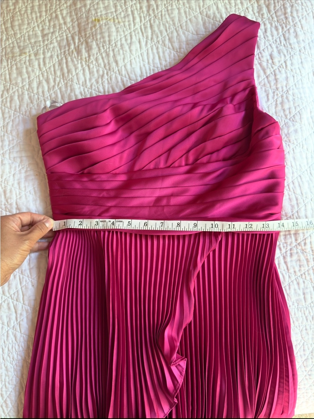 Christian Siriano One-Shoulder Ruffled Pleated Maxi Dress in Fuchsia - Picture 13 of 13